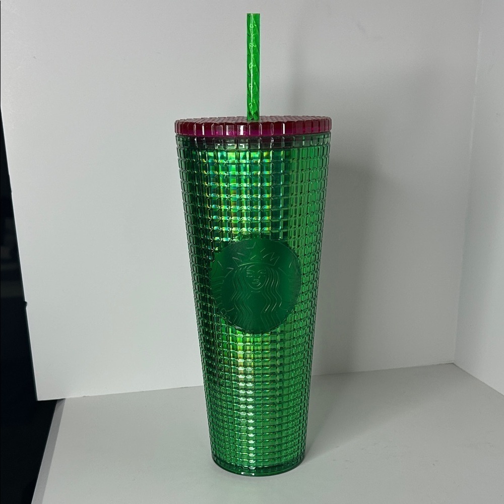 Starbucks 24oz Iridescent Green and Pink Tumbler w/ Straw NWT
